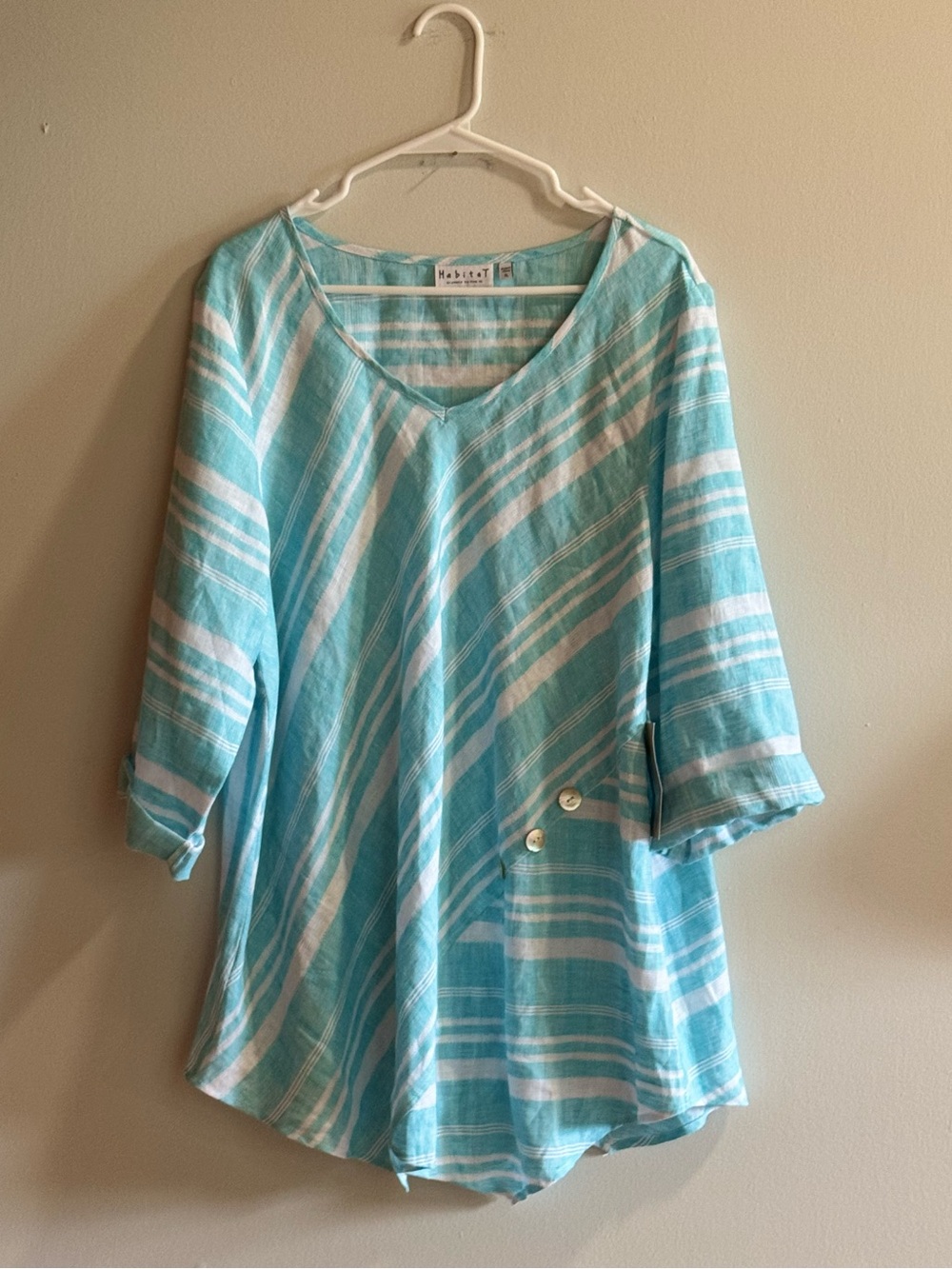 Habitat NWT 100% Linen Stripe Tunic Top XL Maui Blue